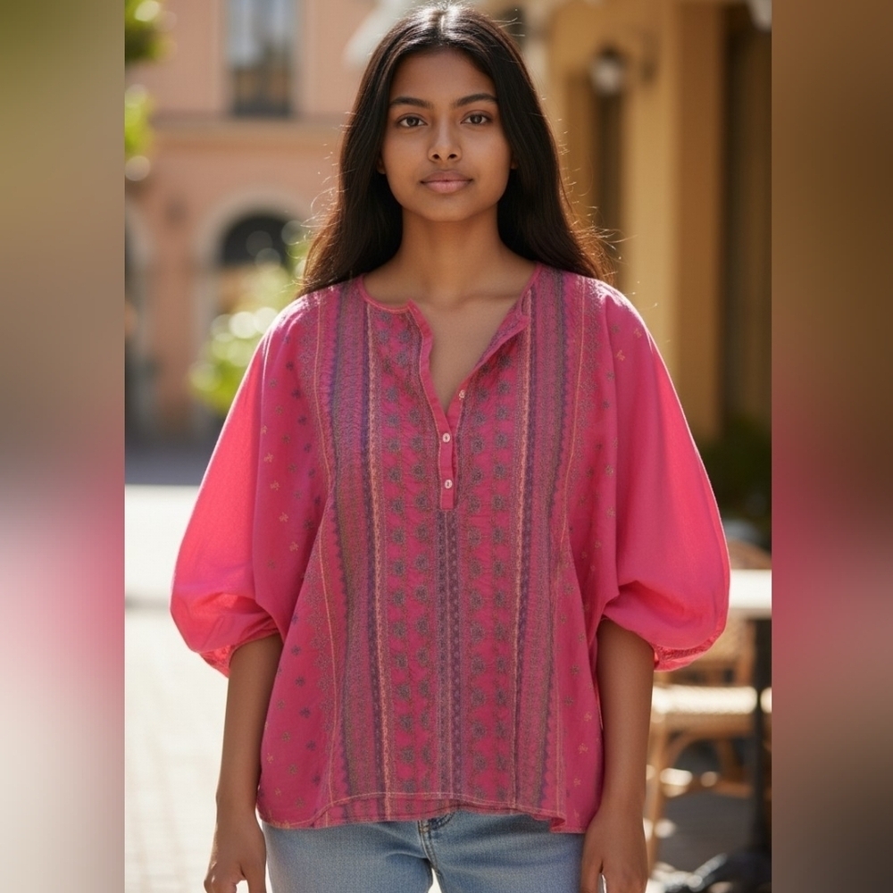 Chelsea & Violet Hot Pink Blouse with Embroidery Size X-small